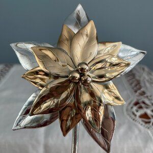 Vintage Poinsettia Candle Snuffer Dept 56 Gold Silver 12" Christmas 1995